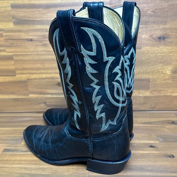 Tony Lama Cowboy Boots Mens 9 D Black Ostrich Wingtip Round Toe Y2060 - Picture 7 of 14